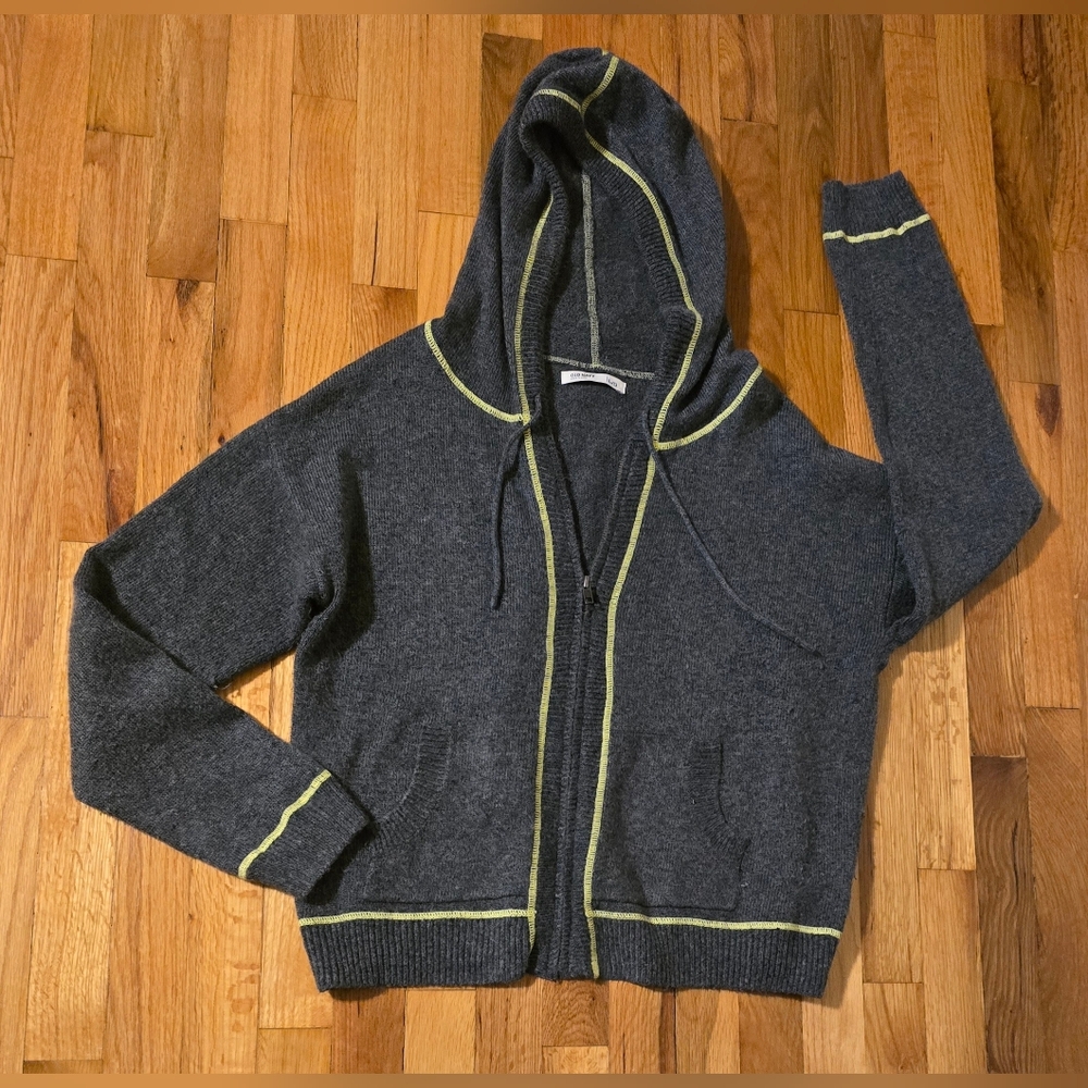 Old Navy Gray Jacket Lime Stitching, Hooded Zippered Sweater Women's Size L - Picture 6 of 14
